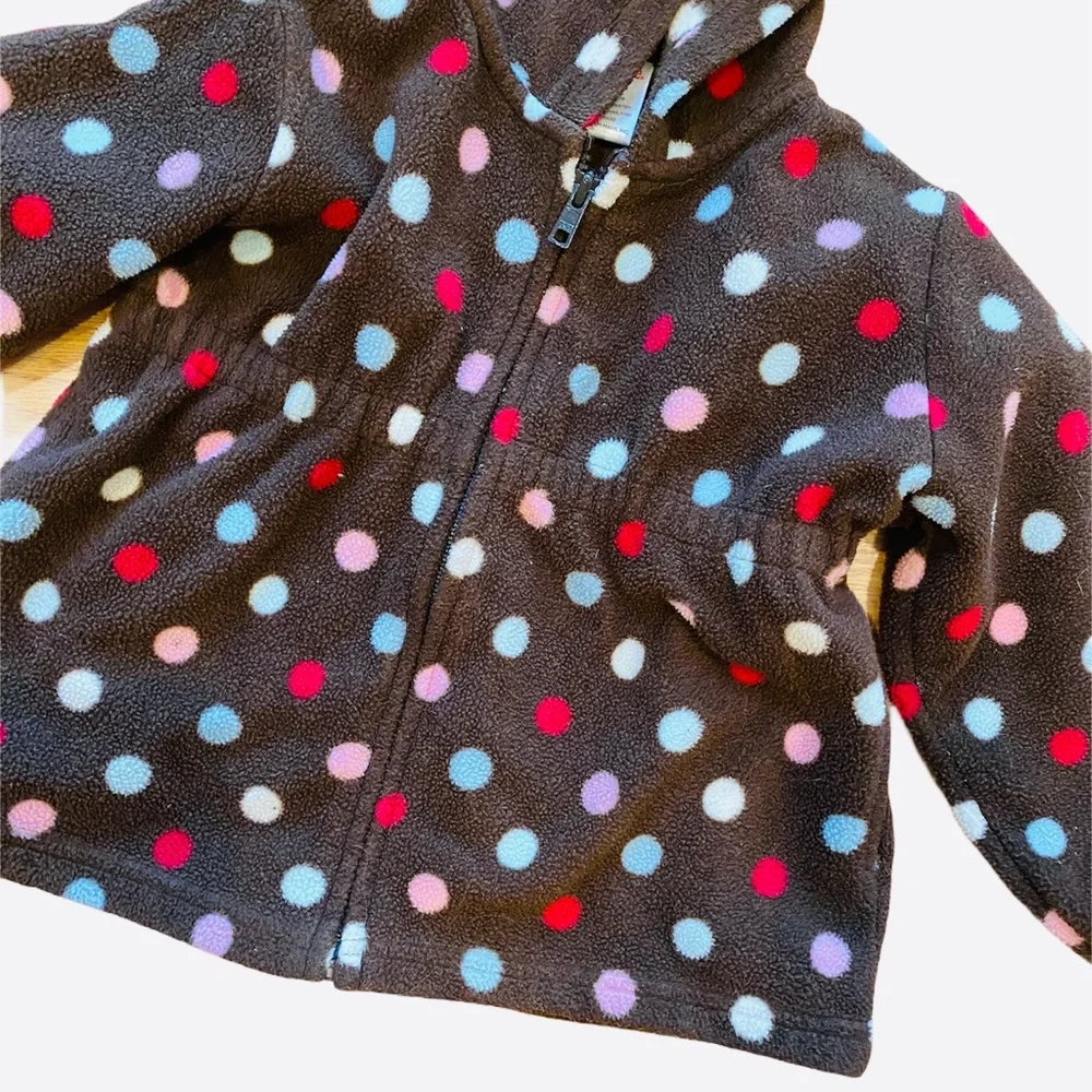 Gymboree Polka Dot Fleece Coat Hood Brown Pink 3T Jacket White Red Blue